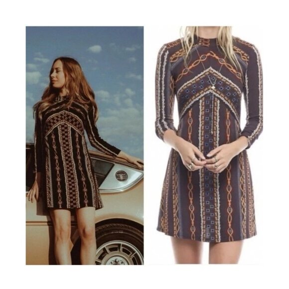 Free People Dress Womens Stella Mini  Fall Brown 3/4 Sleeve Boho Mod Medium - Picture 2 of 8